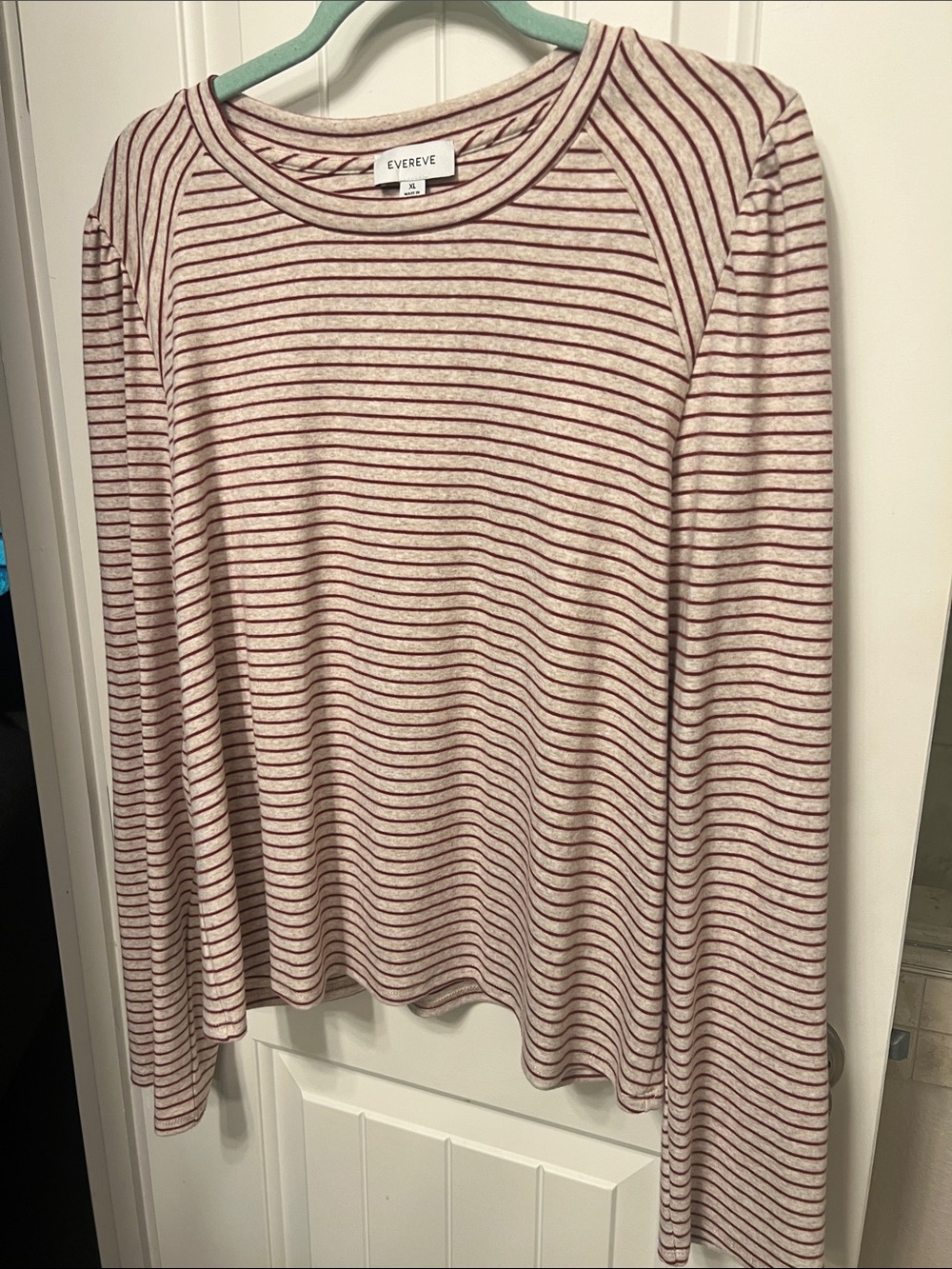 Evereve Oatmeal & Burgundy Striped Long Sleeve Tee